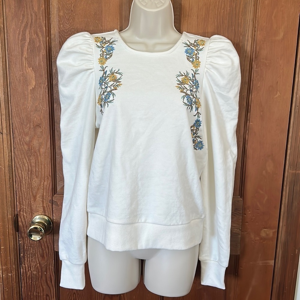 I.N.C International Concepts Embroidered Pouf Sleeve Keyhole Back Shirt Size XS